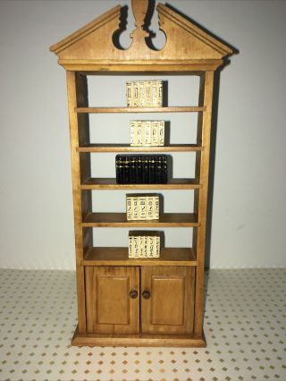 Antique Vintage Tynietoy Dollhouse Maple Bookcase With Books