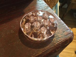 Vintage Pink Depression Glass Round Disc Flower Frog 11 Holes 3” Diameter