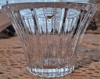 Orrefors Clear Cut Crystal Bud Vase Fluted Ridged Bowl/dish 4.  5 " Sweden Signed