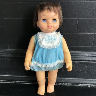 Vtg 1962 Mattel Tiny Chatty Baby Brother Doll Brunette Blue Sleep Eye Talks 15”