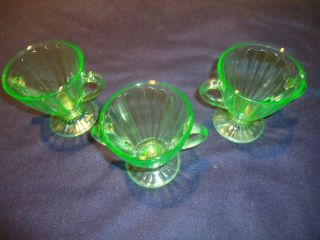 3 Green Depression Glass “ribbon” Sugar Bowls 3 1/2 Inches