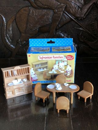 Sylvanian Families Dining Room Furniture Set Table Chairs Welsh Dresser Boxed