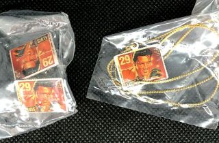 Old Stock Vintage Elvis Usps Postage Stamp Earrings And Necklace.  1992 29c