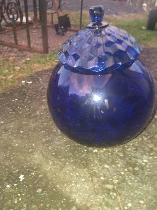 Vintage Cobalt Blue Depression Glass Cookie Jar Fostoria American