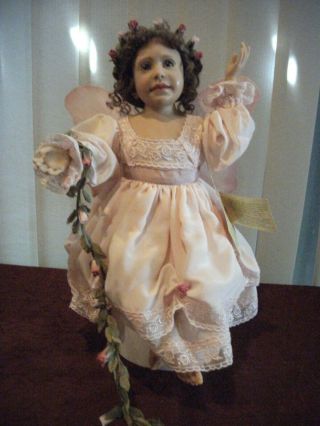 Rosebud Fairy Seated Resin Doll By Diane Keeler