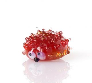 Tiny Red Hedgehog Figurine Blown Glass Art Animal Sculpture