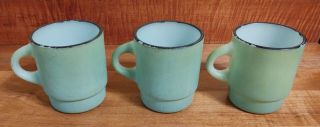 Set of 3 Vintage Fire King C Handle Green Mugs/Cups with Black Trim 2