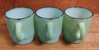 Set of 3 Vintage Fire King C Handle Green Mugs/Cups with Black Trim 3
