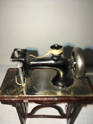 Antique Vintage German Dollhouse Sewing Machine Metal Motion 2