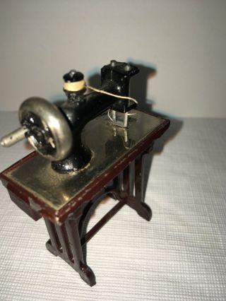 Antique Vintage German Dollhouse Sewing Machine Metal Motion 3