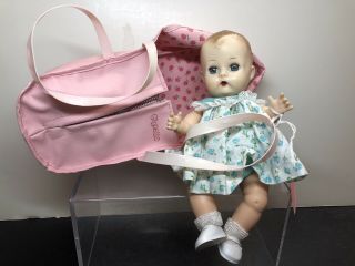 8” Vintage Vogue Ginny Ginnette Baby Doll Adorable With Pink Flower Carrier Me