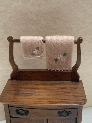 Vintage Artisan Signed Wooden Bathroom Dry Sink Vanity Dollhouse Miniature 1:12 3