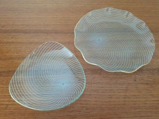 Vintage Retro Mid Century 2 Chance Glass Atomic Swirl Platter Plates 50s 60s