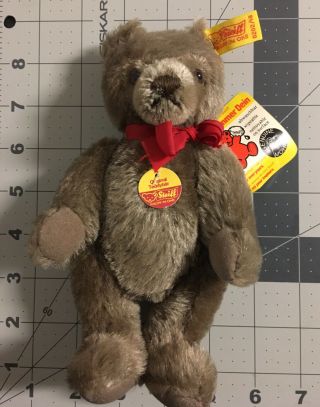 Vintage Steiff Mohair Brown Teddy Bear W/ Tag Jointed Made In W.  Germany Antique