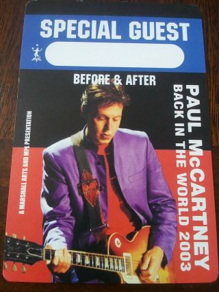 Paul Mccartney 2003 Back In The World Tour Backstage Pass Unlaminated Card