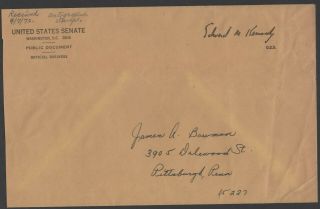 US Senator Ted Kennedy autograph on his Trucial States Ajman airmail stamp 2