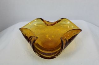 Vintage Murano Art Glass Bowl Gold Glass With Controlled Bubbles