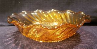 Amber Glass Bowl Candy Dish Diamond Swirl Pattern W/ruffled Edge 6 ½ " Diameter