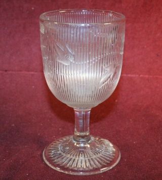 Rare Flint Water Goblet - Ribbed Ivy Pattern - Boston & Sandwich Ca.  1850