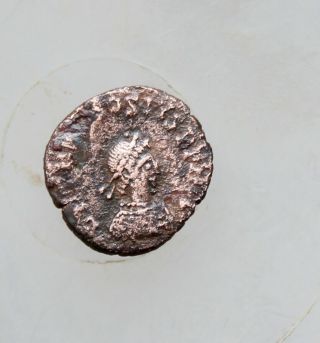 Theodosius Ii,  402 - 450 Ad.  Ae11mm Follis (0.  8gm) / Victory Standing Facing
