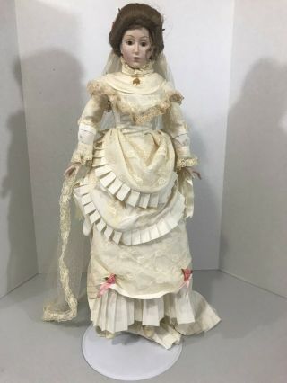 Franklin Heirloom Victorian Bride Porcelain Doll 1986 Edition W/ Stand Vtg