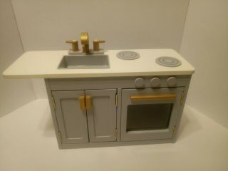 Pottery Barn Kids Doll Size Kitchen Sink Oven And Stove Gray White & Gold