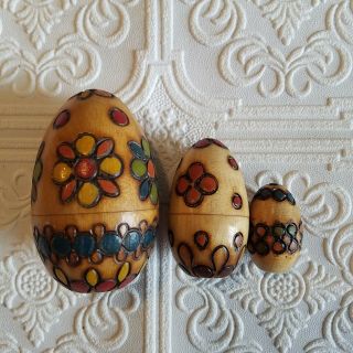 Polish Hand Painted Wood Nesting Eggs Nested Set Of 3 Made In Poland