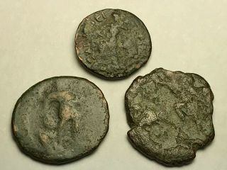 Ancient Auth.  3 Roman Coins; 307 - 361 Ad; Spearing,  Victory & Emperor Dragging