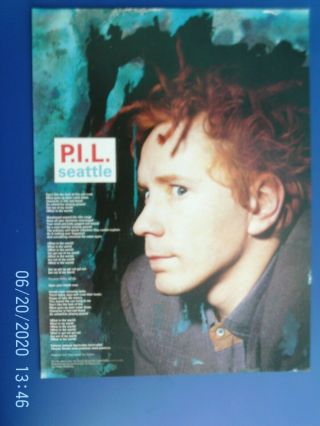 Pil Public Image Limited - John Lydon - Seattle Lyrics - Poster 1980s
