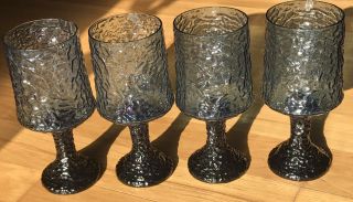 Set Of 4 Vintage Hand Blown Lenox Crystal Impromptu Dark Sky Blue 7 " Goblets