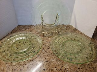3 Vintage Green Depression Uranium Glass Bread & Butter Plates 6 - 1/4 "