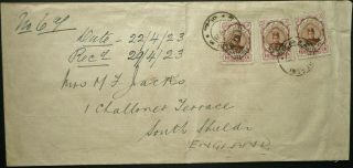 Middle East 22 Apr 1923 Postal Cover W/ 30ch Rate To South Shields,  England