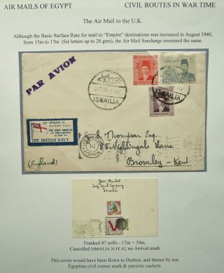 Egypt 26 Feb 1942 Censored Airmail Cover W/ Labels From Ismailia To Kent,  Uk