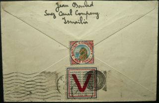 EGYPT 26 FEB 1942 CENSORED AIRMAIL COVER W/ LABELS FROM ISMAILIA TO KENT,  UK 3