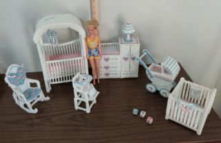 Barbie Handmade Plastic Canvas Baby Nursery Furniture Crib Playpen And More Euc