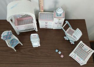 Barbie Handmade Plastic Canvas Baby Nursery Furniture Crib Playpen and MORE EUC 2