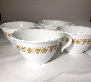 ❇️vintage Corelle Corning Butterfly Gold Hook Handle Coffee/tea Cups.  Set Of 4