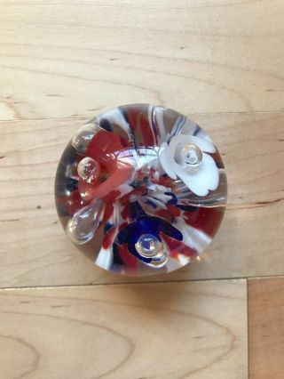 Paperweight Joe Rice Flowers Red,  White & Blue 2000