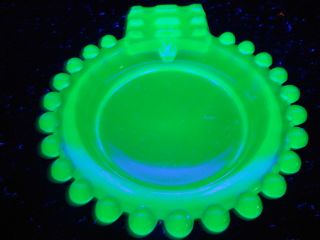 Blue Vaseline Glass Candlewick Dish Nappy Soap Jam Tip Tray Uranium Ashtray Art