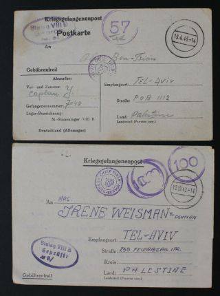 Palestine,  1942,  Pow In Germany,  Stalag Viii B,  Judaica,  2 Letters Covers A2428