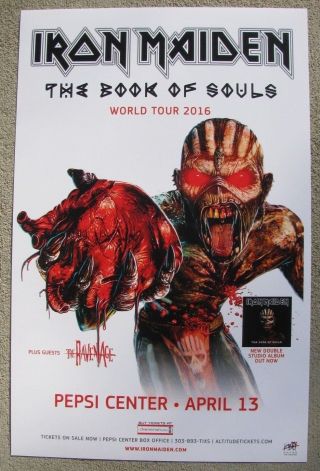 Iron Maiden Book Of Souls Tour 2016 Pepsi Center - Denver 11x17 Concert Poster
