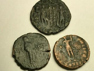 Ancient Auth.  3 Rare$ Roman Coins; 307 - 361 Ad; Veiled Head,  Emperor Globe,  Legion