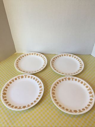 4 Vintage Corelle Butterfly Gold Luncheon Plates 8 1/2 "