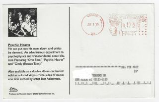 THURSTON MOORE (SONIC YOUTH) : PSYCHIC HEARTS / 1995 Geffen Promo Postcard 2