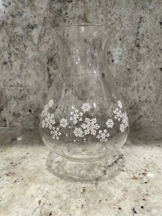 Vintage 1980 Pyrex Etched Glass Hurricane Lamp/chimney Shade W/ White Snowflakes