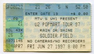 June 27 1997 U2 Popmart Tour Concert Ticket Stub Soldier Field Chicago Il