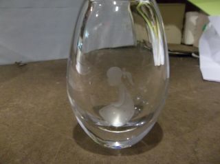 Kosta Boda Vintage 4 1/2” Clear Crystal Girl Etching Oval Vase