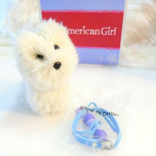 My American Girl Plush Coconut Puppy Dog,  Magnetic Bone Toy Collar & Leash Box