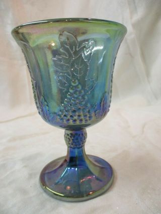Vintage Indiana Blue Grapes Carnival Glass Footed Goblet