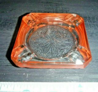 Vintage Pink Jeanette Floral Depression Glass Ashtray 3.  25 Inches Square